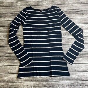 Long Tall Sally Women Long Sleeve Tee Shirt XS Extra Small TALL Navy Blue White